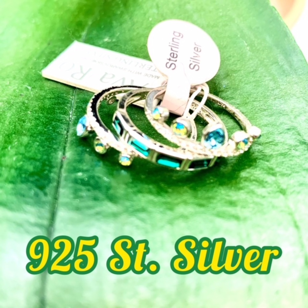 925 STERLING SILVER & SWAROVSKY CRYSTAL RINGS SET